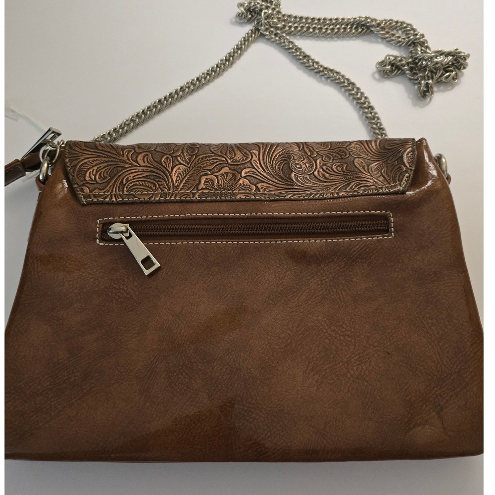 Western Embossed Buckle Crossbody Bag Bronze Brown Chain Strap w/ rhinestones - Picture 2 of 14